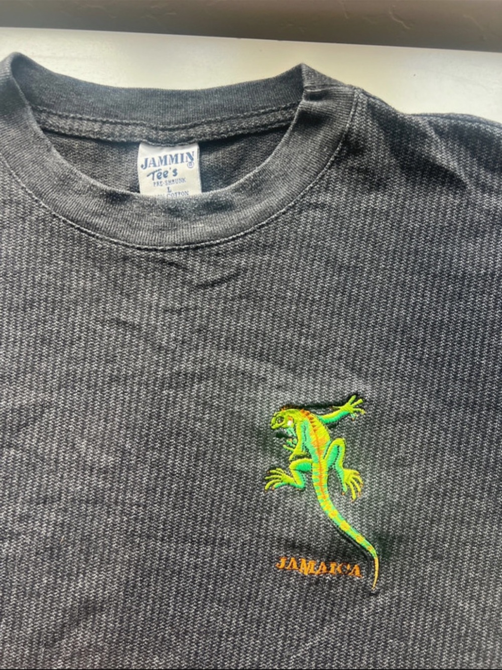 Jammin Tees Jamaica Iguana Embroidered Gray T-Shirt